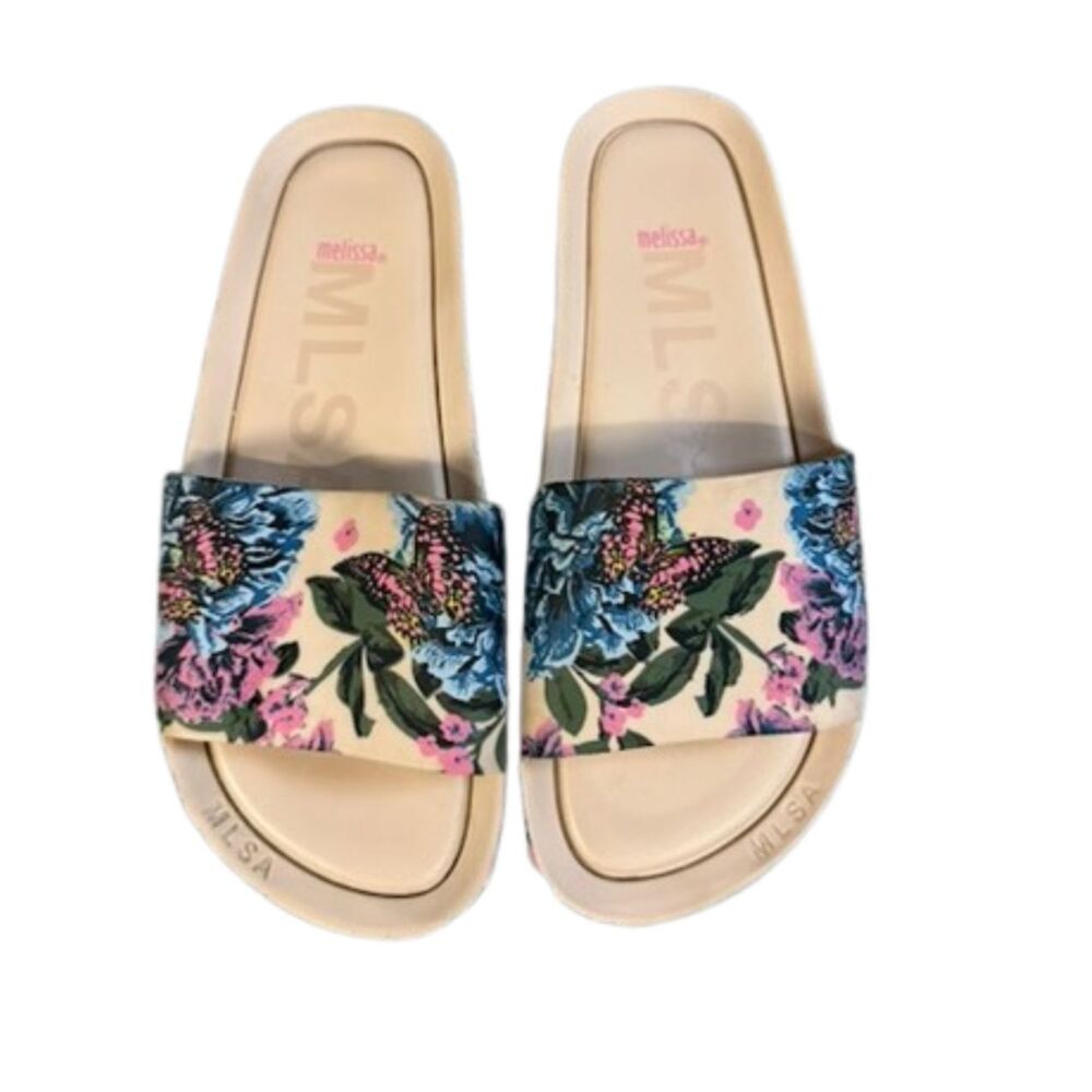 Melissa Floral Slide Sandals Women’s US 7 Pink Blue Flower Jelly Slip On